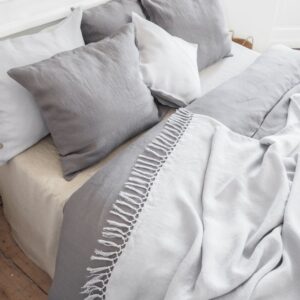 Light Grey Linen Blanket With Fringes